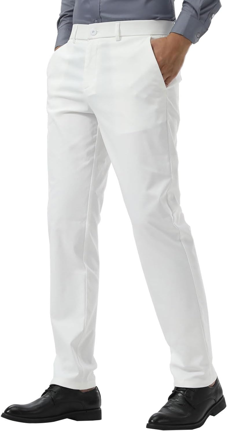 Men's Dress Pants Slim Fit Stretch Khaki Pants Wrinkle Free