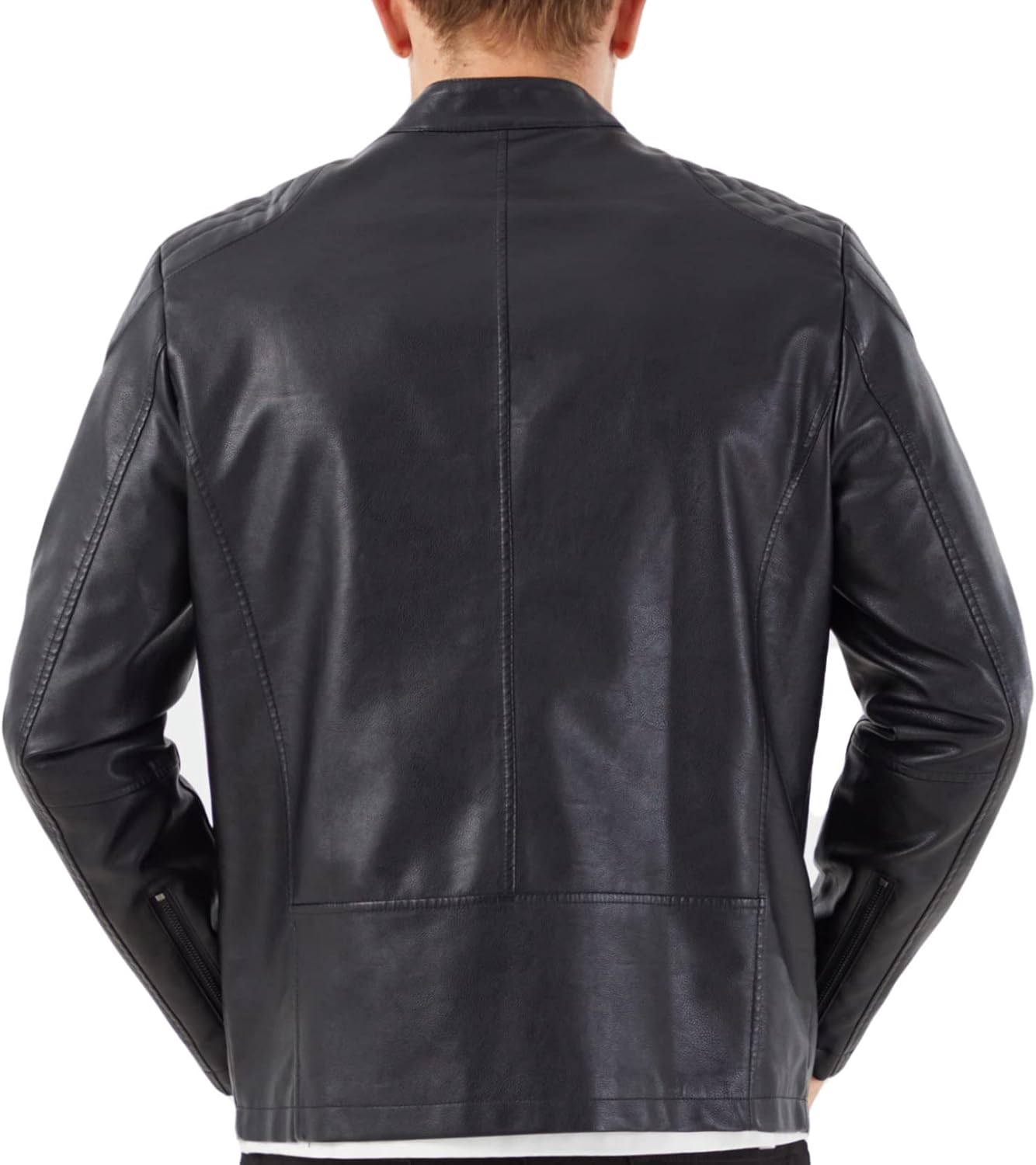 Men's Stand Collar Leather Jacket Motorcycle Lightweight Faux Leather Outwear - Image 2