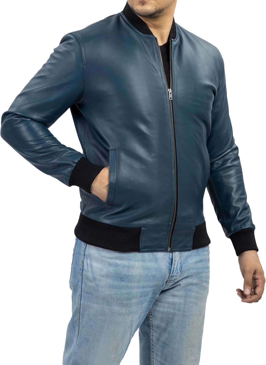 Varsity Style Leather Bomber Jacket Men - Genuine Lambskin Men's Casual Fashion Classic Leather Jacket