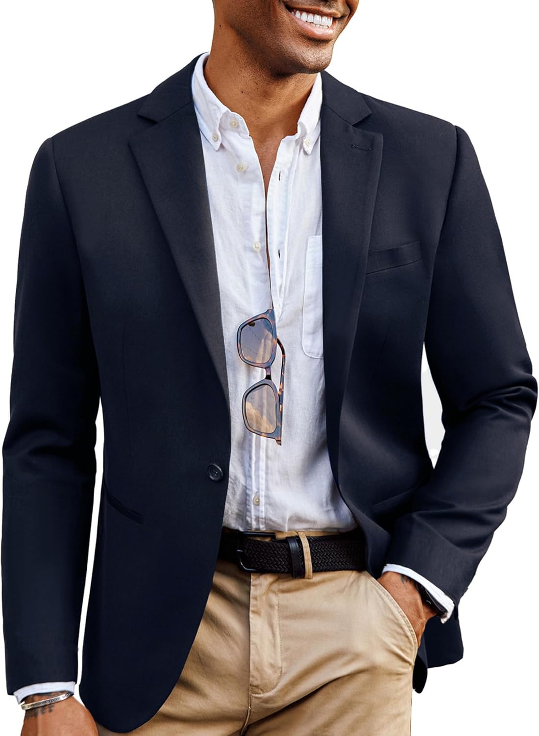 Mens Casual Sport Coats Wool Blend Blazer Jackets One Button Lightweight Business Suit Jackets