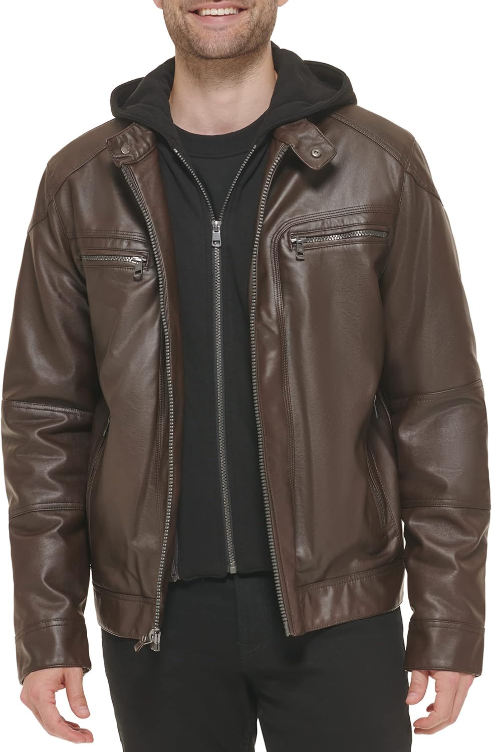 Men's Motorcycle Jacket With Removable Hoodie