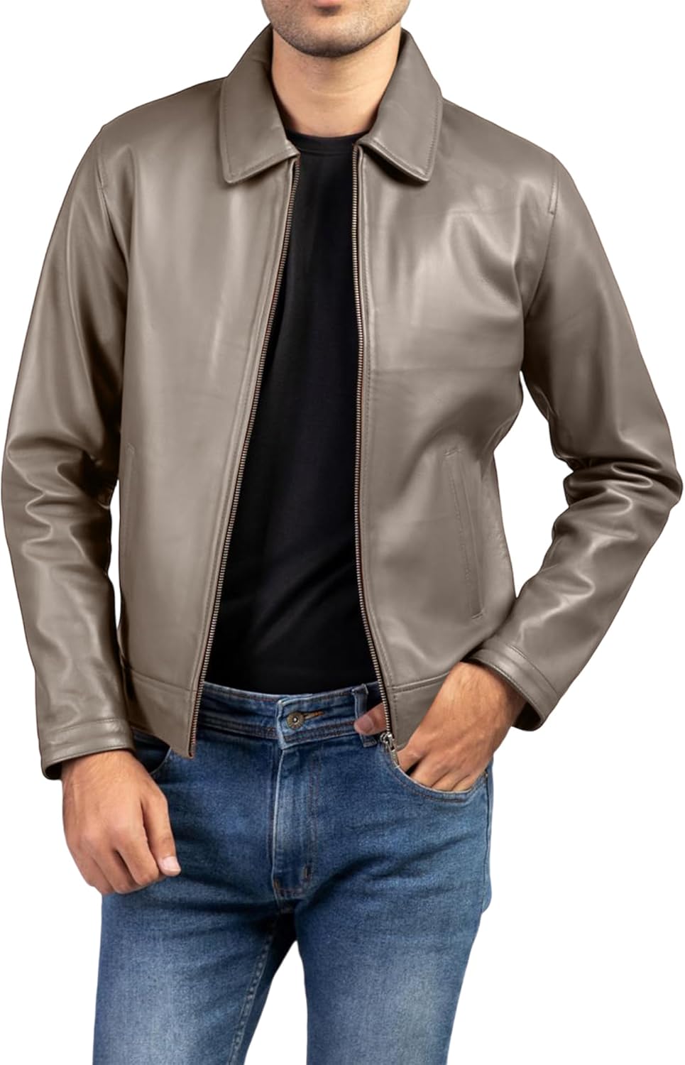 Collar Premium Leather Jacket Men - Old School Classic Style Everyday Wear Real Lambskin Mens Leather Jacket