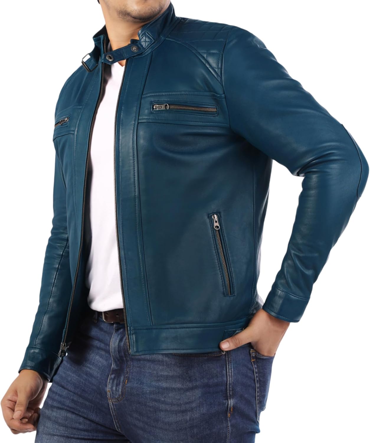 Diamond Style Lambskin Leather Jacket Men - Premium Leather Vintage Look Motorcycle Jacket Men