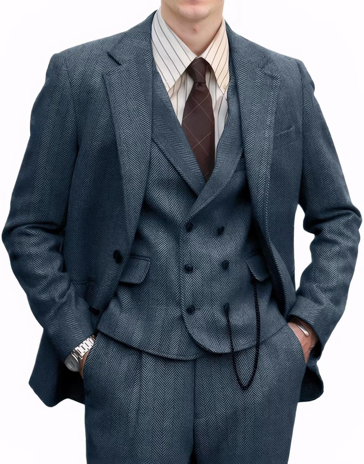 Tweed Herringbone Men Suit 3 Piece Suits for Men Formal 2 Button Wool Jacket Dress Suit Vest Pants Mens Wedding Prom Tuxedo