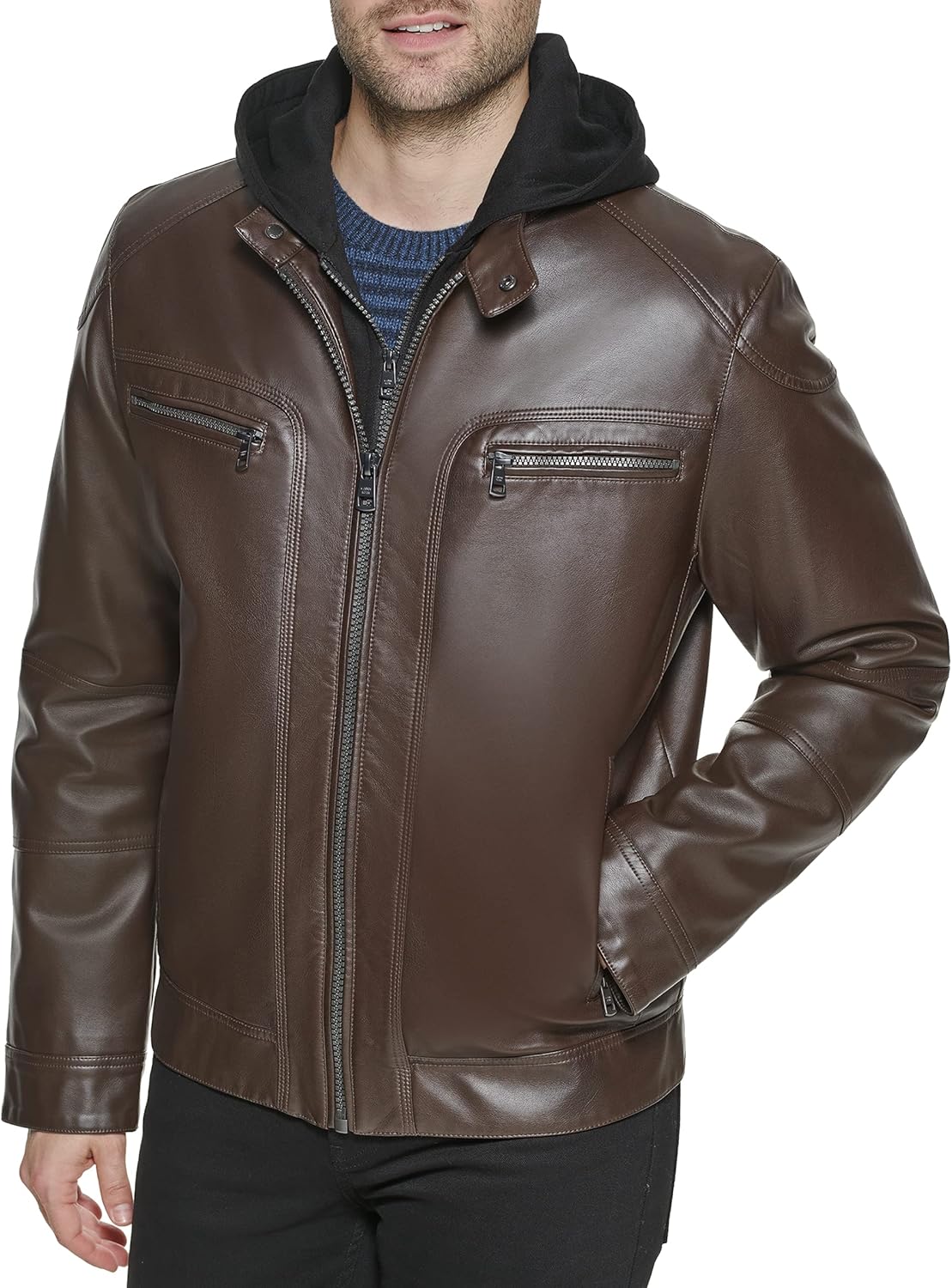 Men's Motorcycle Jacket With Removable Hoodie - Image 2