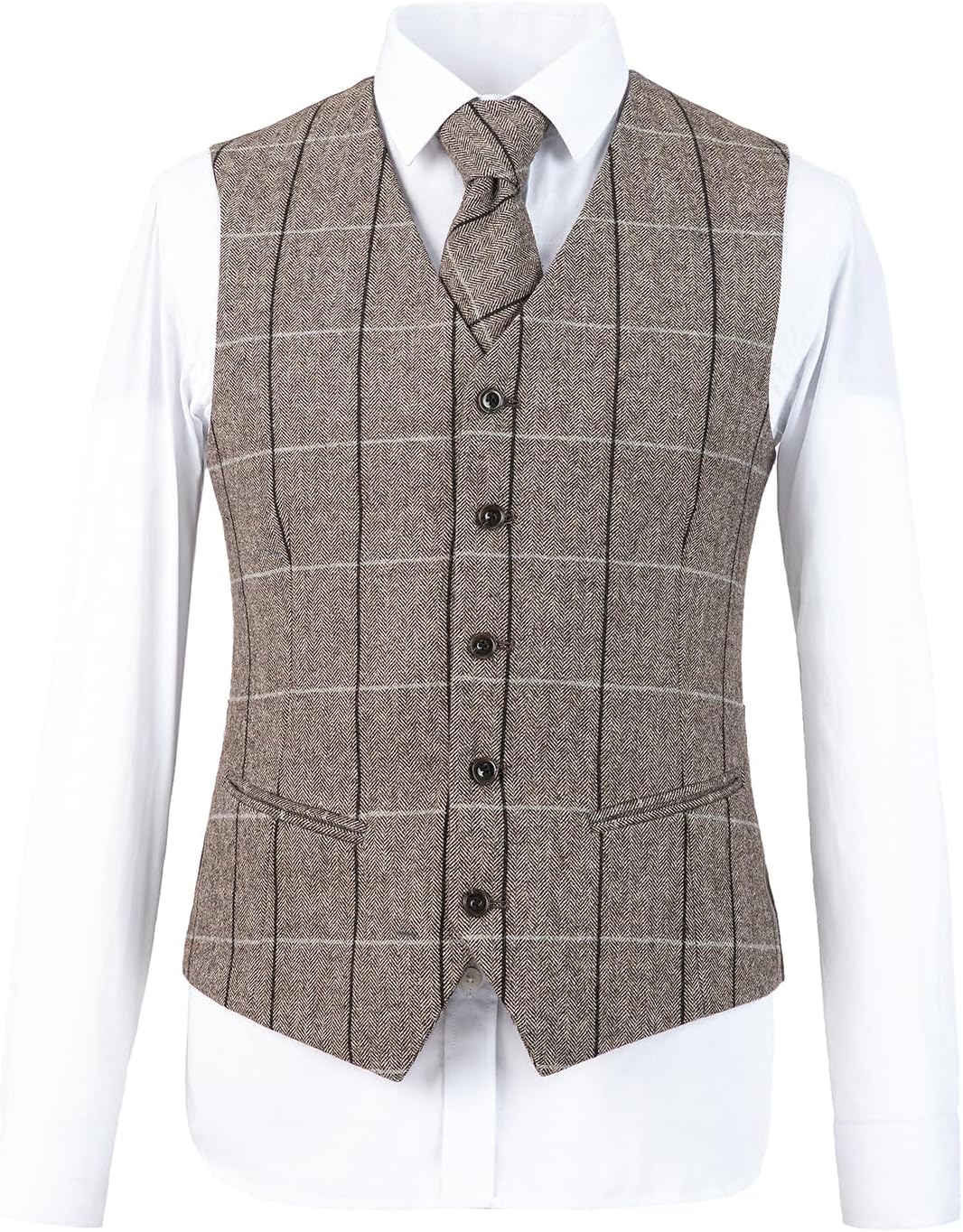 Men Wool Tweed Checked Suit 3 Piece Wedding Party Blazer Vest Pants - Image 2