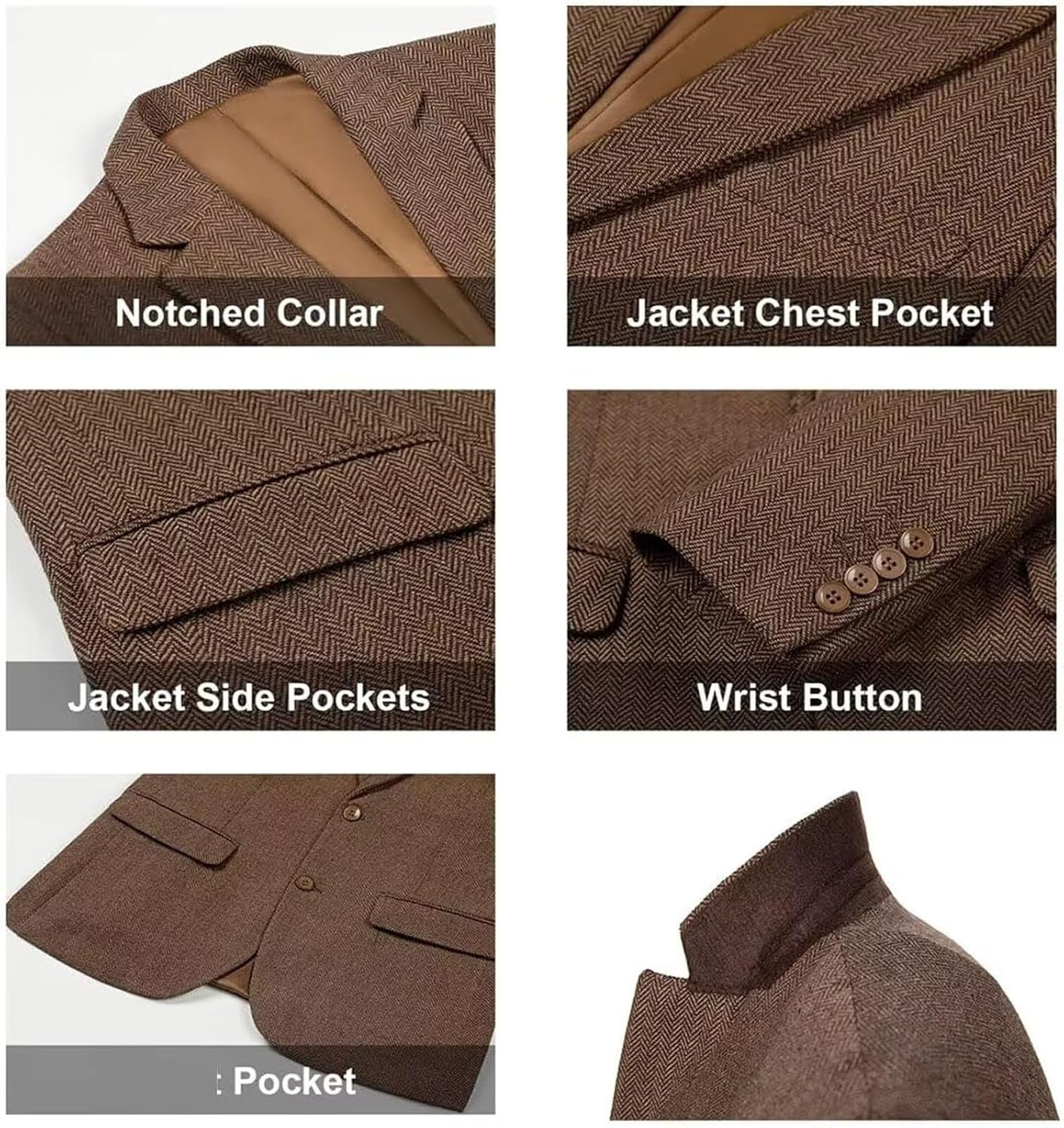 Vintage Mens Tweed Blazer Retro Wool Blend Suit Jackets Herringbone Two Button Sport Coat Prom Business Casual Wedding - Image 2