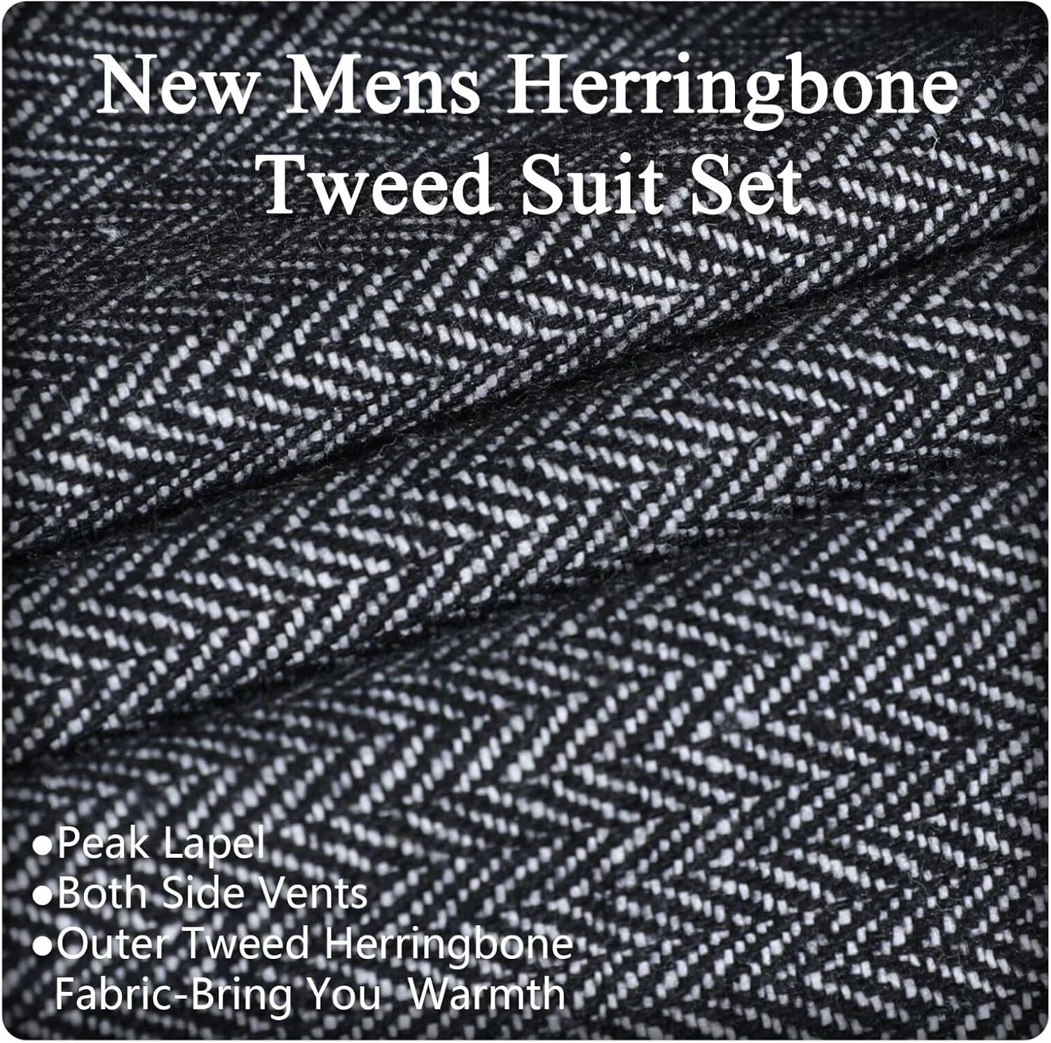 Vintage Tweed Herringbone Suits for Men 2 Button Slim Fit 3 Piece Formal Wool Suit Jacket Vest Pants Men Prom Dress Tuxedo - Image 2